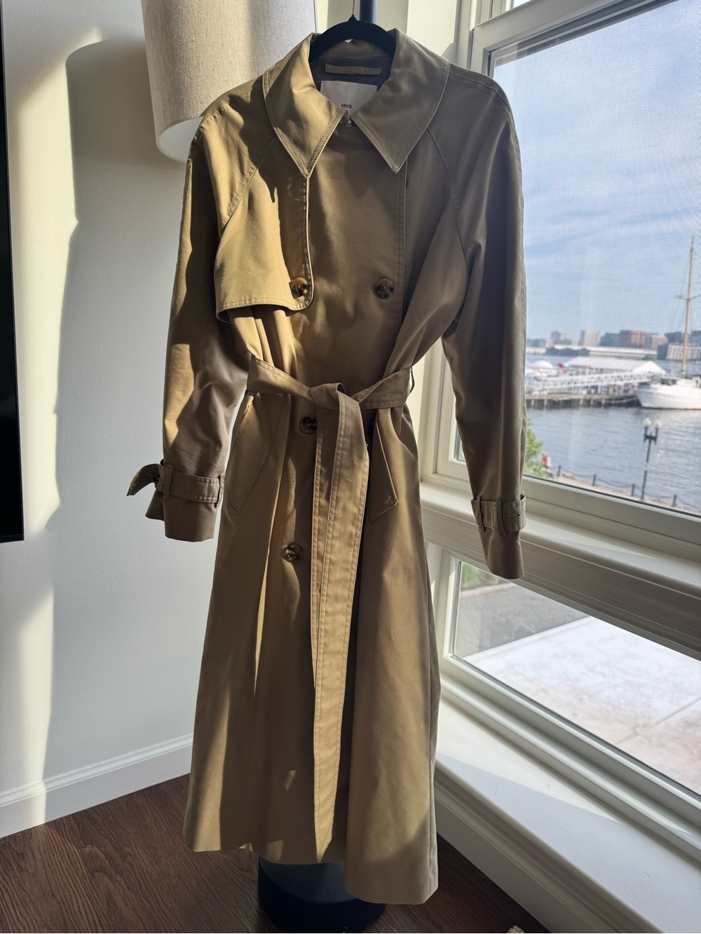 Mango Water Repellent Premium Trench Coat Maxi Belted Camel M